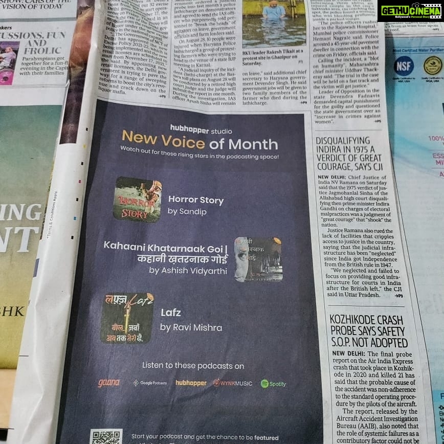 Ashish Vidyarthi Instagram - Our creators have been featured on the Hindustan Times newspaper today! ๐คฉ๐ @hindustantimes With Hubhopper Studio, we empower creators to create, but we don't stop there. We want to make sure your podcasts are heard๐ (and seen ๐) by millions. ๐๏ธ๐This month's winning titles are: - Horror Story by Sandip - Kahaani Khatarnaak Goi by @ashishvidyarthi1 - Lafz by @ravimishrajee Every month we will be featuring the top 3 Hubhopper Studio New Voice podcasts on Hindustan Times! Entries for the next edition have opened up today, head to the link in our bio for more details! #powertopodcasting #creatorfeature #podcastcreators #hubhopperstudio #createwithhubhopper #podcastinginIndia #creatorlove #podcastingcommunity