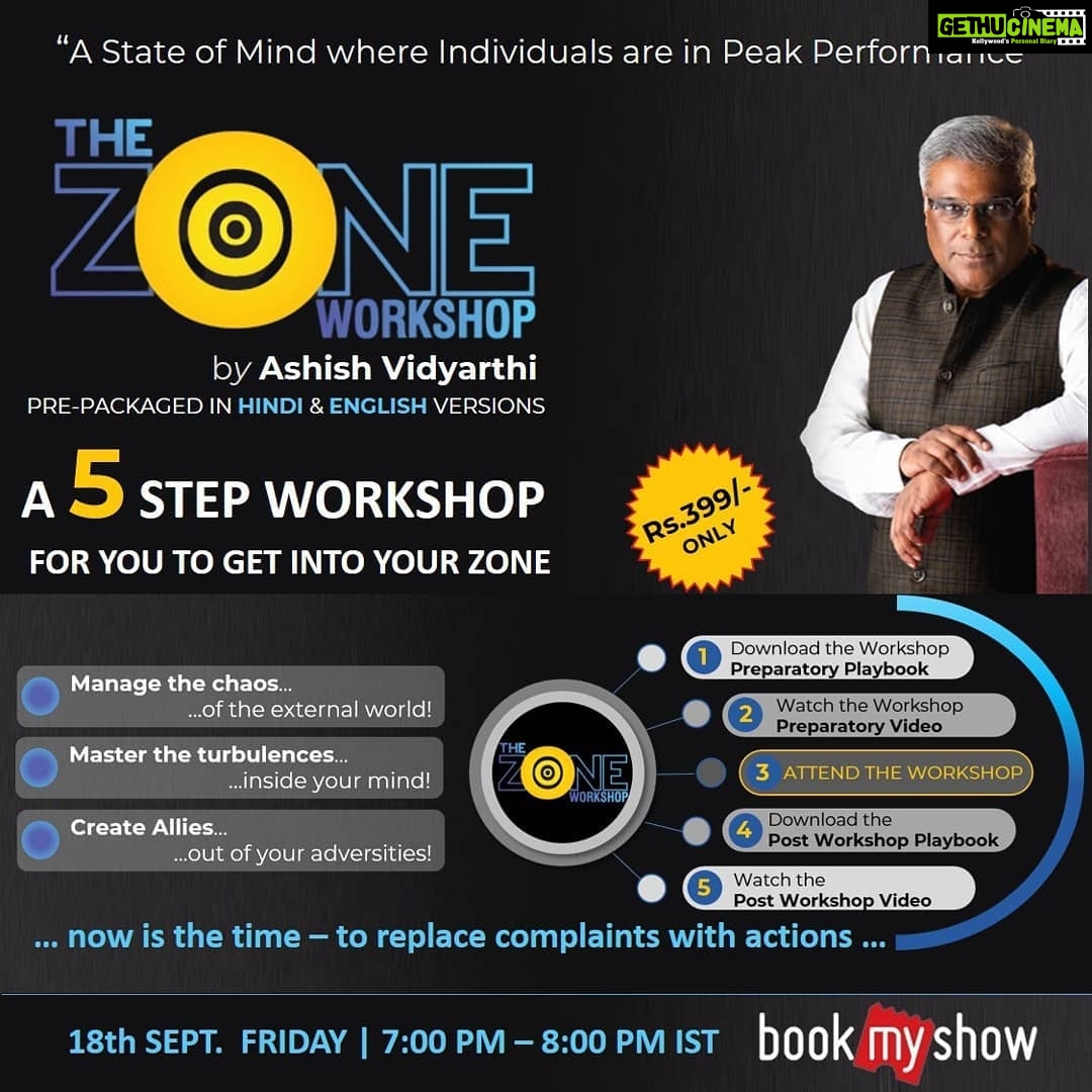 Ashish Vidyarthi Instagram - Any performance is created by the preparation which was put in, ahead of it. The impact of any performance is further enhanced by bringing it on-goingly into practice. If we want to make a difference to our own life, it begins with asking some simple yet powerful questions, to reveal what lies within. The Pre workshop questions, the ZONE workshop and the post workshop video.. All are designed for you to work on yourself and then apply your learnings to day to day life. Look forward to having you join the ZONE WORKSHOP, prepackaged in HINDI & ENGLISH versions. 18th Sep 7pm to 8pm (IST) On Book My Show @bookmyshowin (Link in bio) Let's replace regret with action... Let's fulfill our dreams, inspite of what life is throwing at us. Alshukran Bandhu Alshukran Zindagi