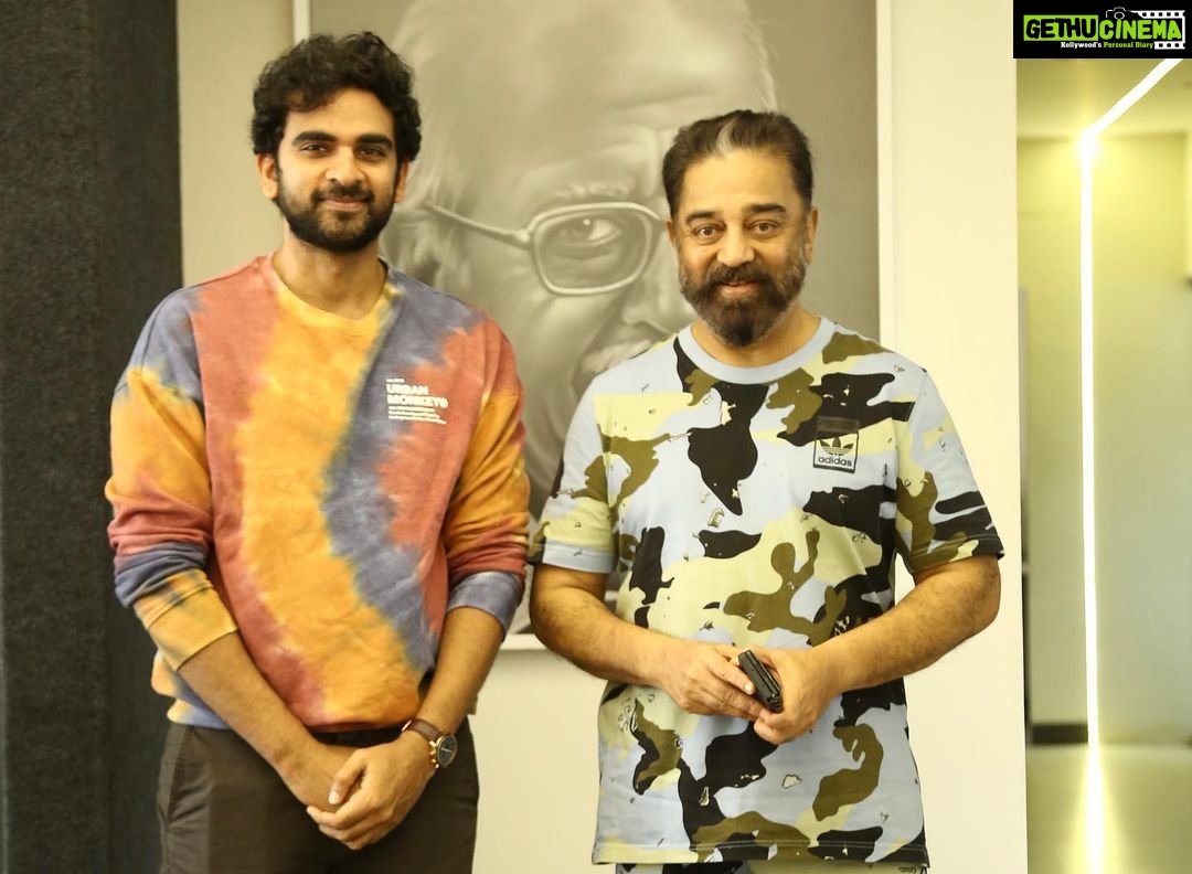 Ashok Selvan Instagram - When the student met the Vaathiyaar! Absolute honour. And thankful for calling our team and appreciating for #SilaNerangalilSilaManidhargal in his busy schedule. #FanBoy for life. @ikamalhaasan