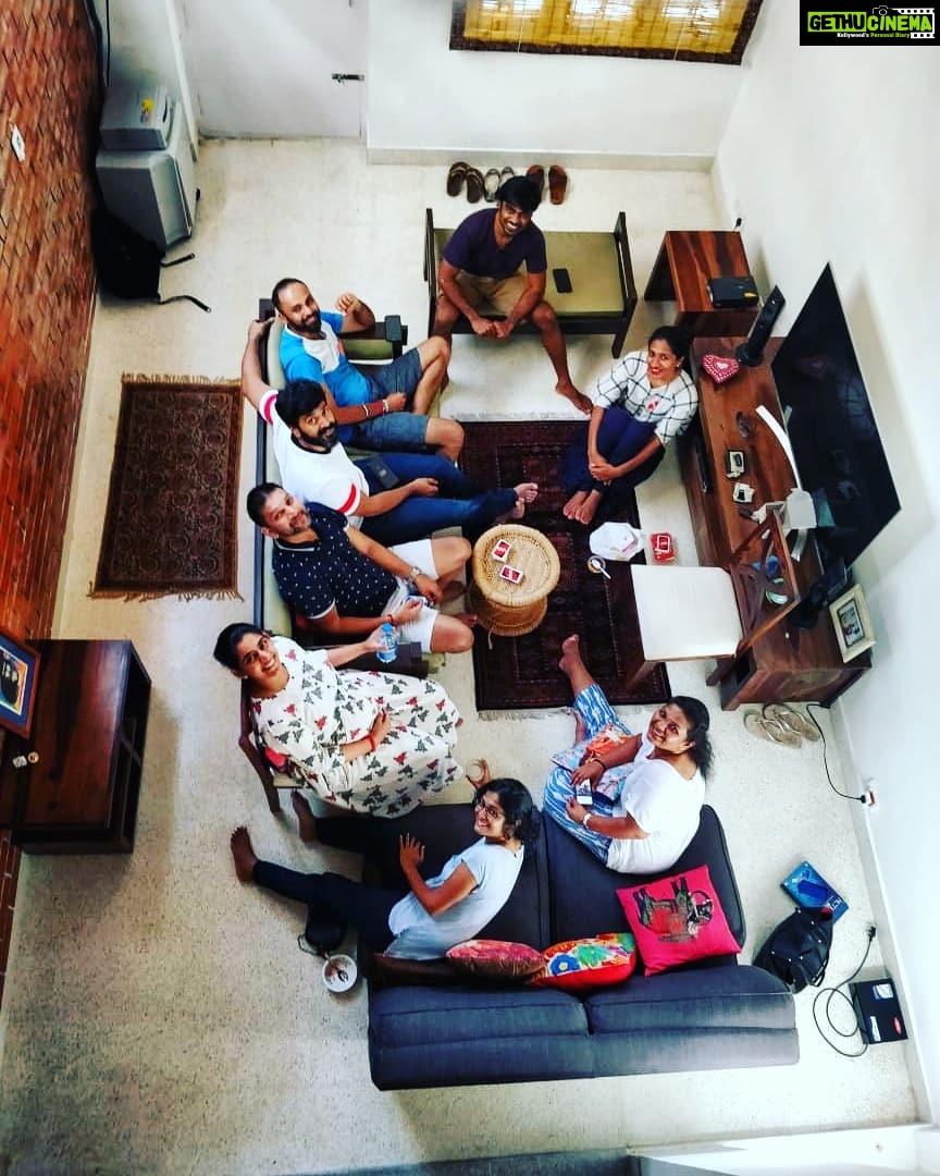 Ashwin Kakumanu Instagram - Home on a sunday.just playing charades and cards. ♥️ Missing @son_emk who ended up taking this super photo @versatilecatalyst @arv43 @trishathilak27 @i_siddv @niru_f @jasmav @ranjanishanker funny how this looks like the oceans 13 poster 😎 #friendslikefamily
