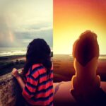 Ashwin Kakumanu Instagram - My own #simba looking at the #rainbow from the terrace. #priderock #sunsetsandrainbows @son_emk