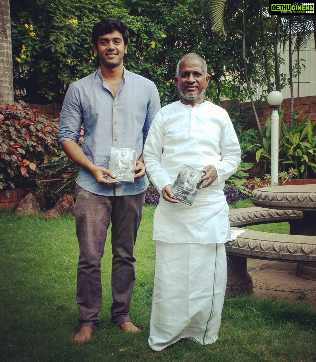 Ashwin Kakumanu Instagram - Piranthanaal Vaazthukkal #isaignaani #illayaraja sir. Got the opportunity to interact with raja sir during my first film as a lead actor, #megha. Will always be a highlight in my career the time I got to observe him and how he worked his magic . After he watched the film to start his background score he walked out of his studio and saw me and said, 'Nalla panirke pa'. Those encouraging words meant the world to me coming from him! His #puthamputhukaalai gave such a platform for me that I'm still recognized as 'Andha kalyaanathla camera vechu suthitiripingalae' by some people (the guy roaming around the wedding with the camera) ππ
