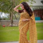Bhama Instagram - Me and my never ending Saree love!!! #Saree lover #indian #fvrt saree of my amma #golden yellow&brown @ajinfotokada @shwan_dq Queens Way Kochi
