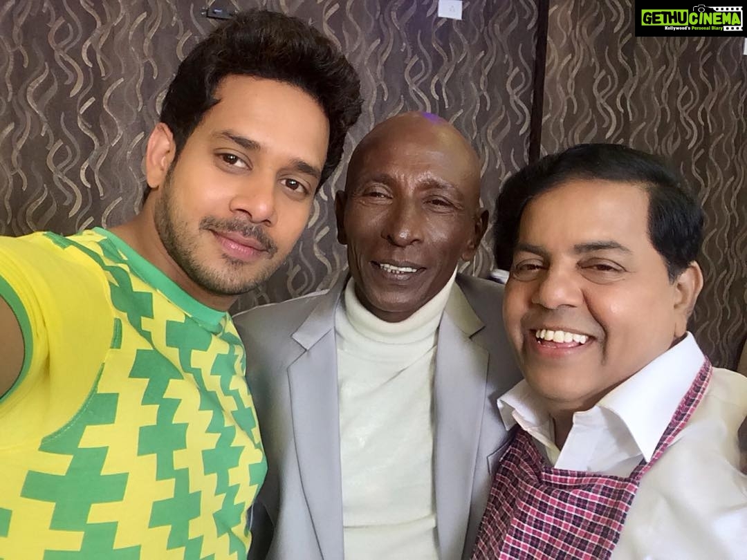 Bharath Instagram - First day shoot for "pottu" started on a humour mode !! Enjoying every bit of it with these 2 comical kings !!😜