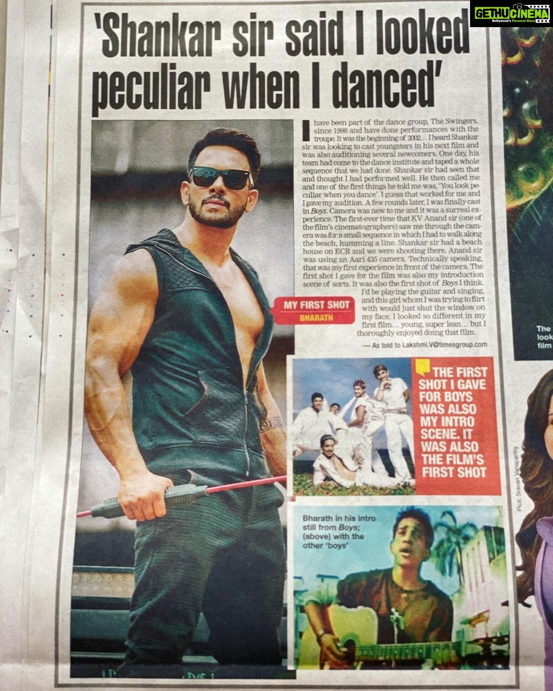 Bharath Instagram - It’s been a fabulous 18 years journey and still on with a fair share of success and failures and that’s my first shot from my first film “boys”. Gratitude to my guru Shankar sir always !! Thanks @chennaitimestoi for this !!