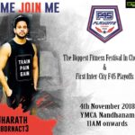 Bharath Instagram - Hey guys! Excited to share that I will be a part of Chennai’s Largest Fitness Festival that is coming up on Nov 4th at YMCA Nandanam from 11 am to 4:30 pm to promote fitness awareness among Chennaiites. 😁 . . There are many fun fitness activities for everyone to take part so you can walk in with your kids, parents, friends & family to enjoy the scheduled activities throughout the day and also varieties of food stalls from Namma Chennai. . . And you can also participate in the global benchmark fitness test F45 Playoffs and win prizes close to 1.75 lakhs. . See you all there! Book now on: https://www.eventjini.com/f45playoffsregistration .