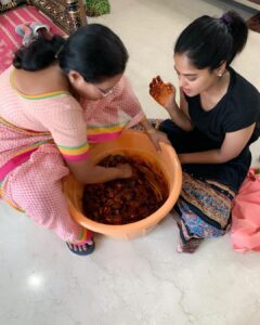 Bindu Madhavi Instagram - My Mother’s Day ritual..... 🤤#mangopickle #avakkai  #amma #endlesslove