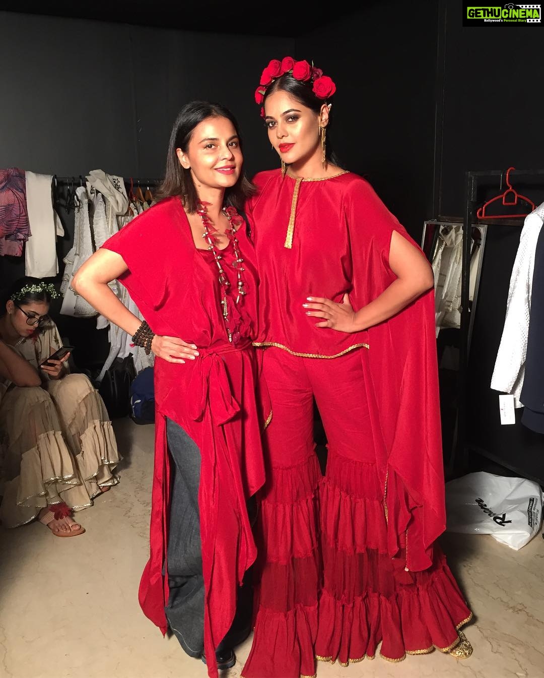 Bindu Madhavi Instagram - There is a shade of red for every women- Audrey Hepburn. In @asmitamarwadesign n with @asmitamarwa. Makeup and hair by this champ @danam_mua, #sifa #backstage #ramp