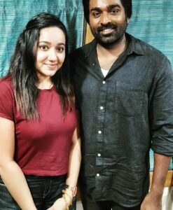 Chandra Lakshman Instagram - One more click with this wonderful man..#vijaysethupathi and thats all for now until i share screen space with him..#godspeed 🧿💫 Thanks for this epic pic @rugzady #moongirl #actorvijaysethupathi #favouriteactor #films #television #actor Chennai, India