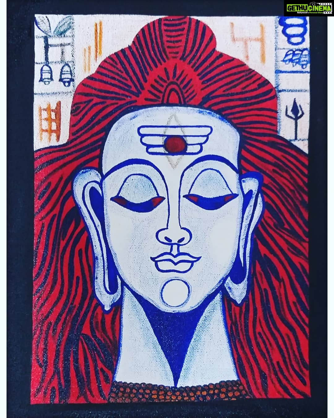 Chandra Lakshman Instagram - Ye..ye..when I start I am unstoppable 😛 So presenting today's art work🎨 My favourite Lord Shiva Mixed medium on canvas #moongirl #art #artoninstagram #lordshiva #painting #artismeditation Chennai, India