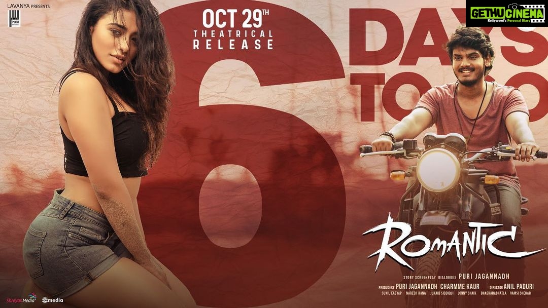 Charmy Kaur Instagram - 6 Days to go for #Romantic 💖 in Theatres 🔥 Vasco & Monica 👩❤️💋👨 are marching to raise up the Romance heat❤️🔥 @actorakashpuri @ketikasharma @meramyakrishnan #PuriJagannadh @anil.paduri #SunilKashyap @vish_666 @junaid.editor @jonnyshaikartdirector @uttejartiste @meesunaina @deviyyani @temper_vamsi @raviawana @nareshkancharana @puriconnects #PCfilm @haashtagmedia @ursvamsishekar #RomanticOnOCT29th💥