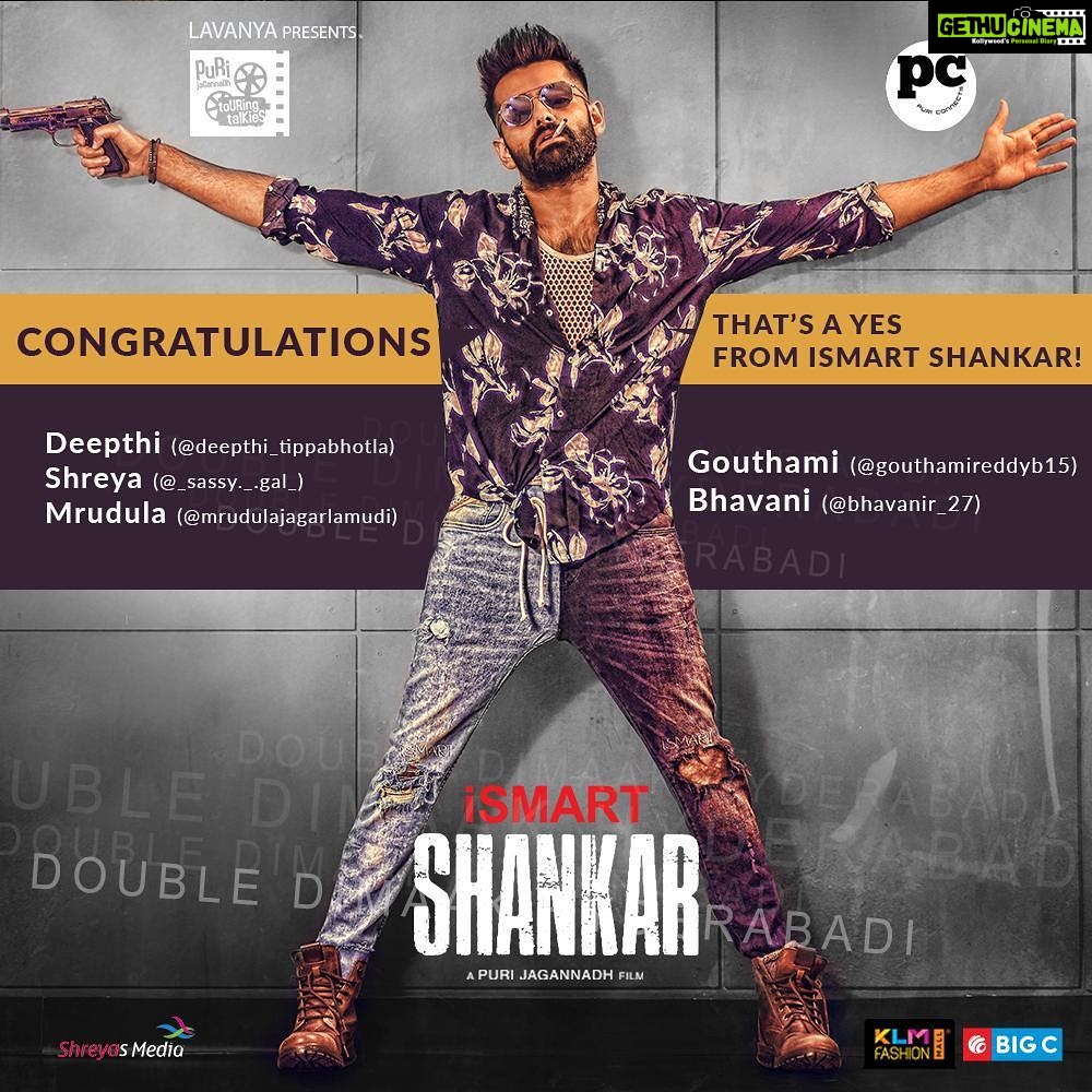 Charmy Kaur Instagram - All u #ismartgirls were superb in ur creative proposals n these r the Top 5 lucky girls who can meet our #ismartshankar @ram_pothineni š¤ Meeting details will follow soon š #PCfilm @purijagannadh @puriconnects