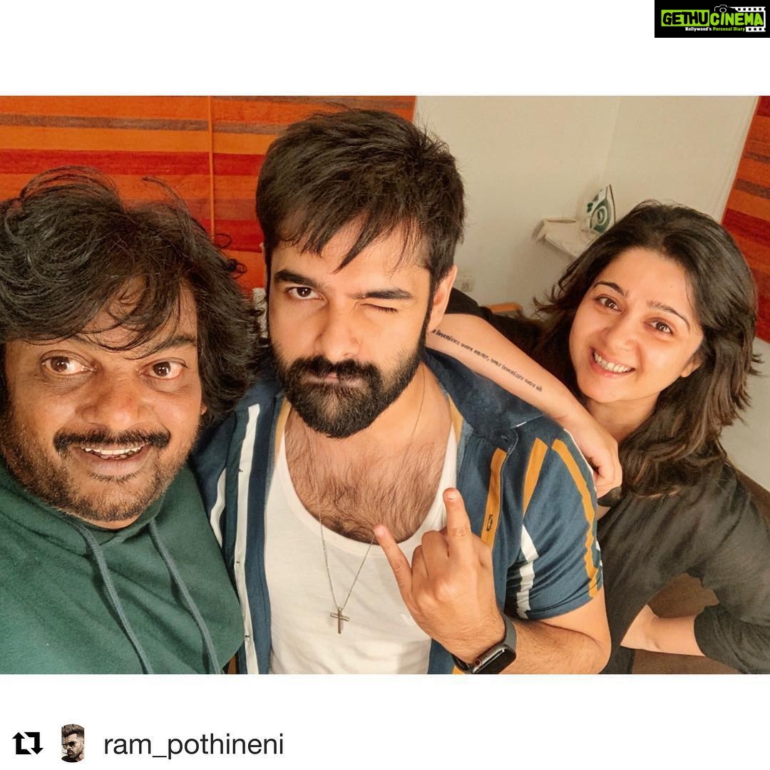 Charmy Kaur Instagram - Yaaaayyyyyyy .... it’s gonna be a feast from the beast 😉 @ram_pothineni @purijagannadh @puriconnects #PCfilm #Repost @ram_pothineni with @get_repost ・・・ When you’re bored playing the good guy...you meet this Bad Boy!! Finally!#RaPo17 with one of my all time fav Puri Jagan garu! Kicked about this BOLD WILD FILM! #Love -R.A.P.O Puri Connects