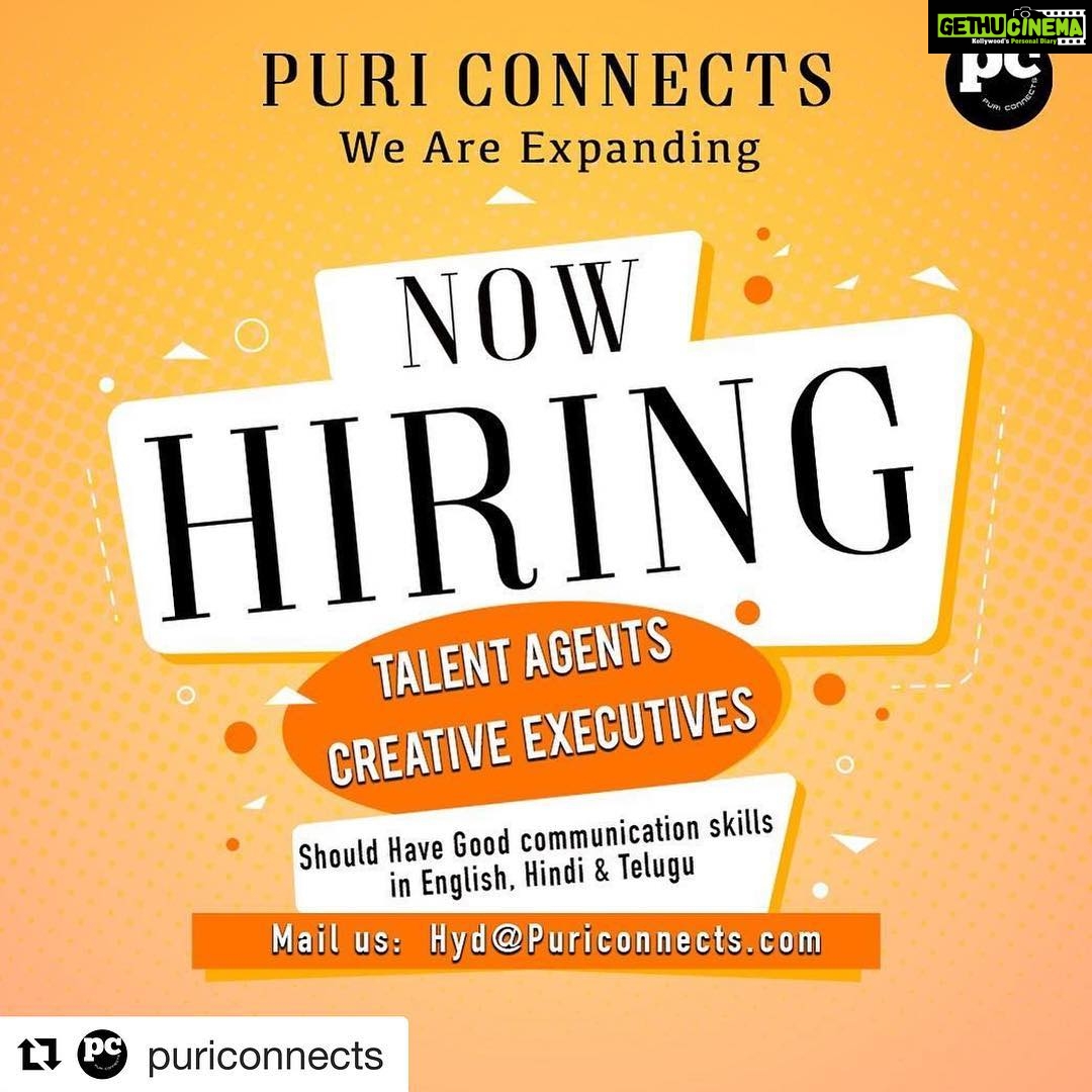 Charmy Kaur Instagram - We r expanding ππ» #Repost @puriconnects with @get_repost γ»γ»γ» Calling out to all the creative minds out there! #PuriConnects is hiring. If you think you have what it takes to work with the best then send in your resume ππΌ hyd@puriconnects.com @purijagannadh @charmmekaur
