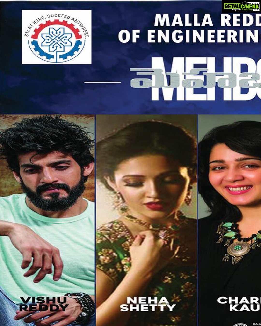 Charmy Kaur Instagram - C u all at Malla reddy institute tomorrow at 8 pm guys 🤘🏻🤘🏻 team #Mehbooba is going to b there .. #PCfilm @purijagannadh @puriconnects @actorakashpuri @vishu___reddy @iamnehashetty @thefilmmehbooba 
