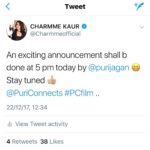 Charmy Kaur Instagram - An exciting announcement shall b done at 5 pm today by @purijagannadh 😁 Stay tuned 👍🏼 @puriconnects #PCfilm .. Hyderabad