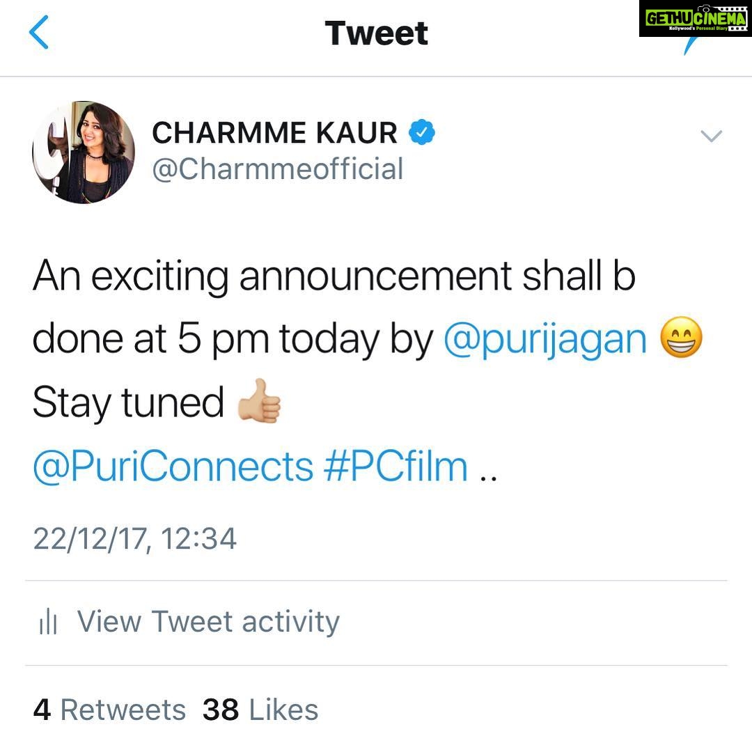 Charmy Kaur Instagram - An exciting announcement shall b done at 5 pm today by @purijagannadh 😁 Stay tuned 👍🏼 @puriconnects #PCfilm .. Hyderabad