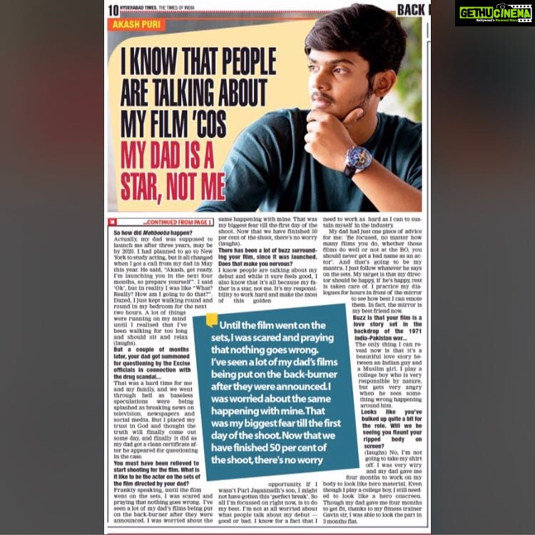 Charmy Kaur Instagram - Thanks a lot @thetimesofindia for this one ππΌ U spoke soooo well @actorakashpuri πππ» Ur dad @purijagannadh wil b so proud of u ππ Letβs rock @puriconnects @thefilmmehbooba #Mehbooba #PCfilm β€οΈπͺπ» Hyderabad