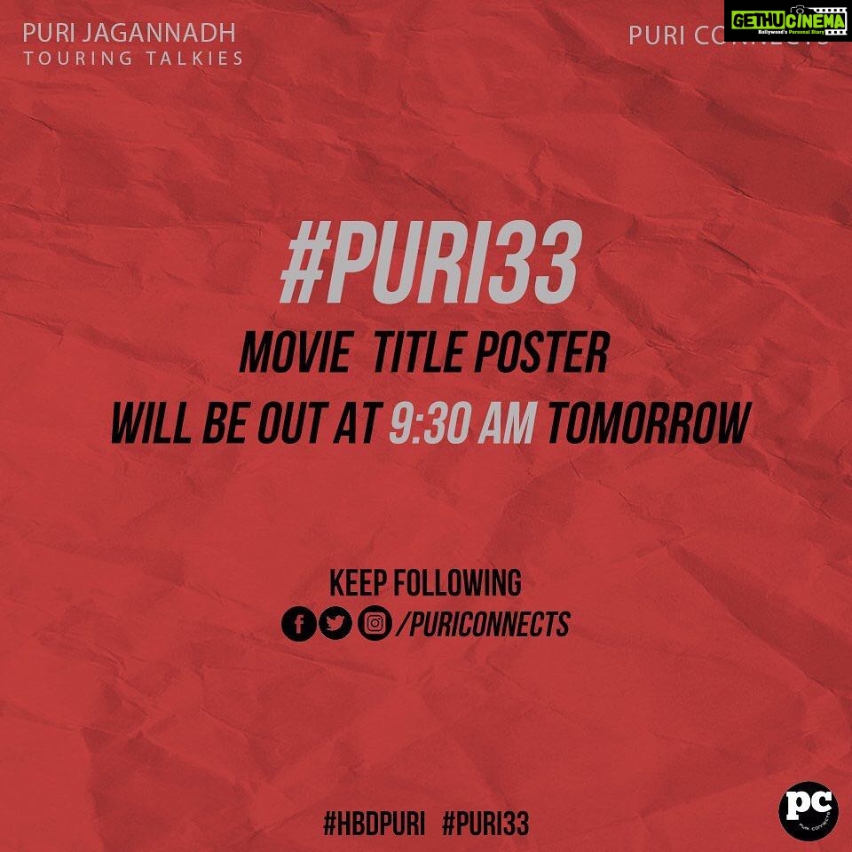 Charmy Kaur Instagram - @purijagannadh next #Puri33 movie Title poster will be out at 9:30 AM Tomorrow Stay Tuned - @PuriConnects #HBDPuri
