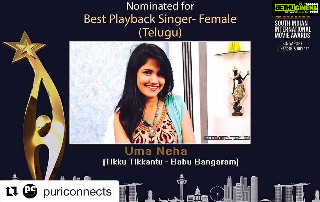 Charmy Kaur Instagram - #Repost @puriconnects (@get_repost) ・・・ Congrats @umaneha for the nomination 👏🏻 hope u get this home 💪🏻 #PCsinger #PCgirl #PuriConnects 's talent 🤗