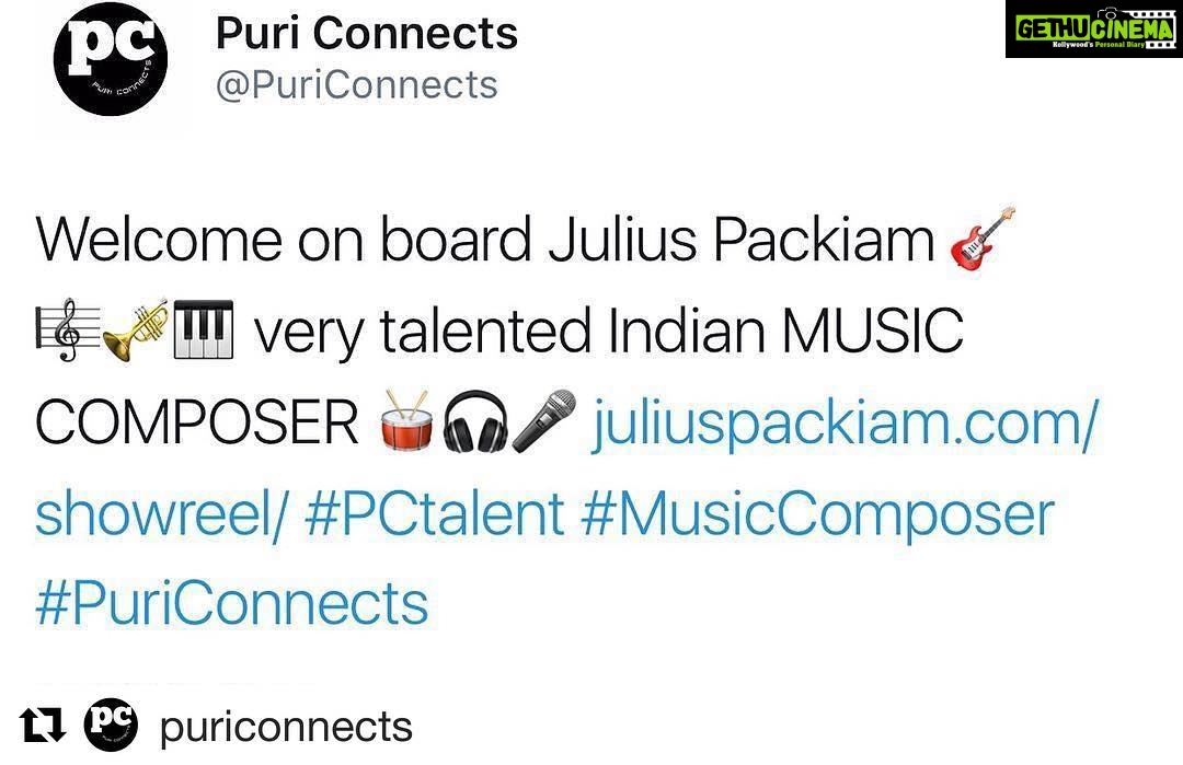 Charmy Kaur Instagram - #Repost @puriconnects (@get_repost) γ»γ»γ» Welcome on board Julius Packiam πΈπΌπΊπΉ very talented Indian MUSIC COMPOSER π₯π§π€ juliuspackiam.com/showreel/ #PCtalent #MusicComposer #PuriConnects
