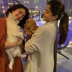Charmy Kaur Instagram - When AURA meets ITEM 🥰
Congratulations to new mom @rashmika_mandanna , your baby is the most adorable angel 😘😘😘😘
N yes , welcome to aamchi mumbai 😛
#pets #petmom 🥰