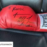 Charmy Kaur Instagram - Posted @withregram • @puriconnects Personally autographed by legend @miketyson 🥊 For boss #Purijagannadh n boss lady @Charmmekaur✨ This is surely going to be treasured forever 🥰 #LIGER #ShootInUSA