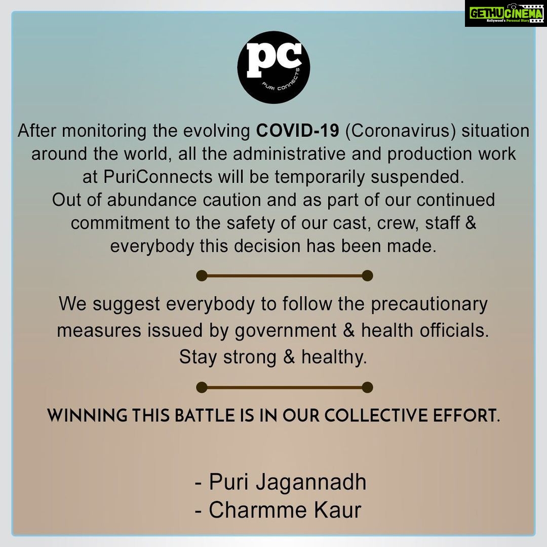 Charmy Kaur Instagram - Winning this battle is in our collective effort . . . @purijagannadh @PuriConnects #CoronavirusOutbreak #covid_19