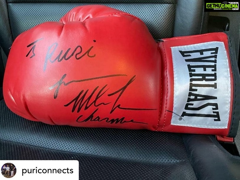 Charmy Kaur Instagram - Posted @withregram • @puriconnects Personally autographed by legend @miketyson 🥊 For boss #Purijagannadh n boss lady @Charmmekaur✨ This is surely going to be treasured forever 🥰 #LIGER #ShootInUSA