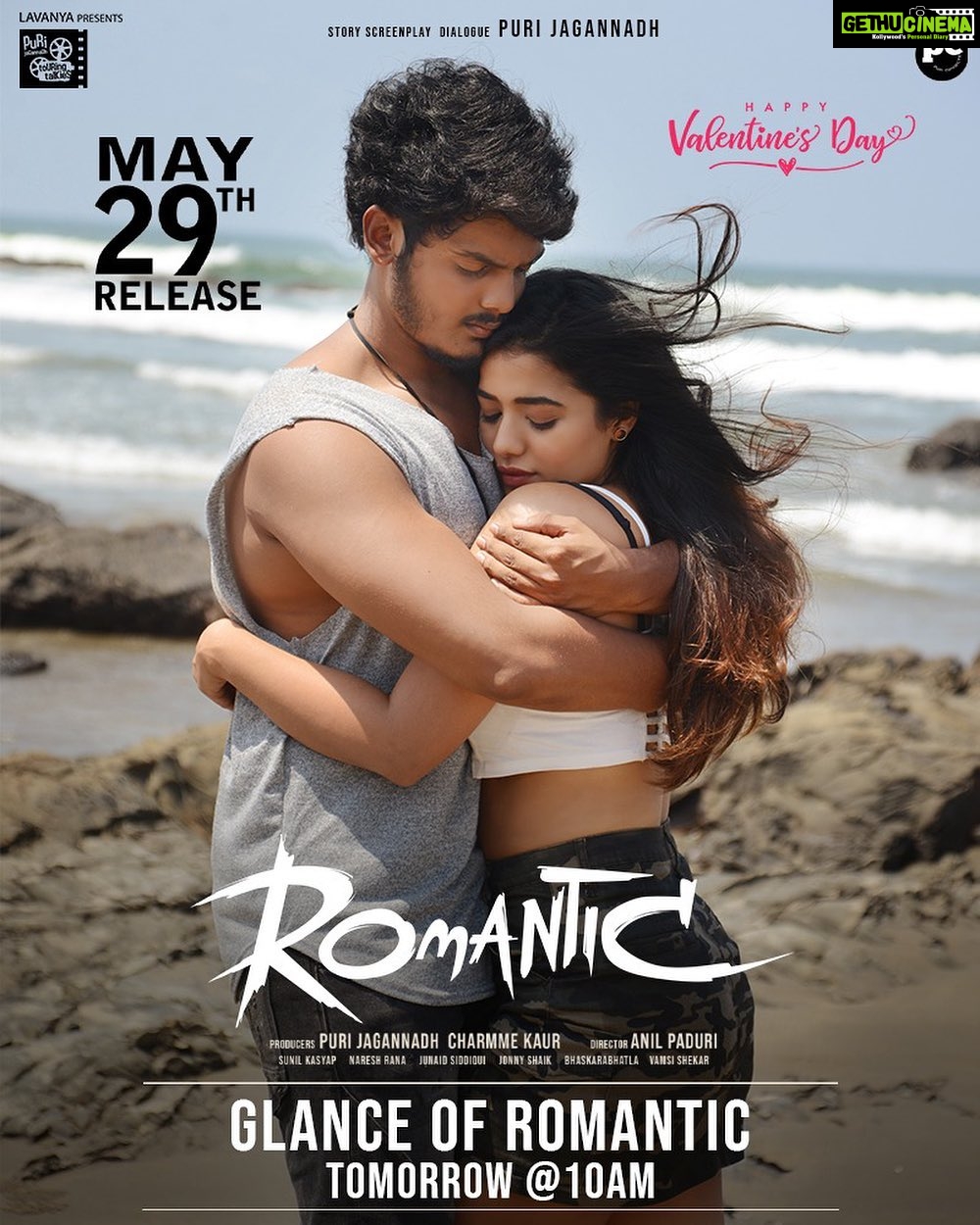 Charmy Kaur Instagram - All the lovely people over there, Glance of #Romantic will be releasing on #ValentinesDay, Tomorrow at 10Am ❤ Starring @actorakashpuri @ketikasharma . Produced by @purijagannadh @charmmekaur ❣️. Directed by @anil.paduri Music #SunilKashyap @puriconnects #PCfilm 💕
