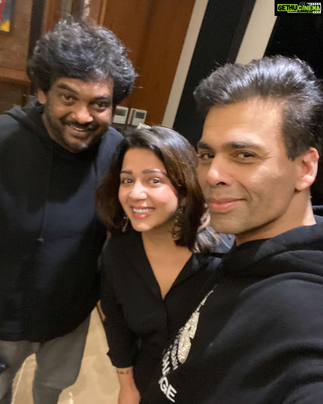 Charmy Kaur Instagram - Coolest partners to be with 😎 @karanjohar @purijagannadh 😍❣️ .. @thedeverakonda @dharmamovies @apoorva1972 @puriconnects #PCfilm #VD10 #PJ37