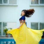 Deepti Sati Instagram - Twirling In happiness cos today is the trailer release of #drivinglicense Wearing @ashwinimathoorcouture 💙💛 Shot by the awesome @rejibhaskar_ #drivinglicense #newfilm #excited #trailerrelease Kochi, India