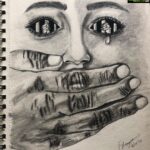 Eshanya Maheshwari Instagram - I THINK THERE IS SOMETHING BROKEN IN OUR GENERATION, THAT THERE IS NO HUMANITY LEFT IN HUMANS -EM #twinklesharma #justicefortwinklesharma #thoughtsonpaper #saynotorape #girlswantfreedom #metoo #artistsoninstagram #art #potrait #sketch #painting #pain #dailyart #pencilsketch #humanity #beinghuman