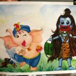Eshanya Maheshwari Instagram - Just trying with This watercolour painting of Ganesha to create awareness of COVID-19 in the times of festival of gatherings... p.s- DO check what chuha ji 🐀 doing 🤓 . . #gocoronago #aatmanirbhar #ganeshchaturthi2020 #ganpatibappamorya #covid19 #art #artwork #artistsoninstagram #watercolor #painting #thisisme #esshanya