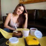 Eshanya Maheshwari Instagram - Benefits of having a friend who makes such mouth watering desserts 😍🤤❤️ @toshinofficial thanks for sending me these yummy 😋 sugar free dark chocolate moose cake and mango cheese cake 😍👻 along with the best passion fruit sorbet and sugar free dark chocolate ice cream 🤪 today I am high on yumminesss 👻🙊 @toshinshetty thanks dear for sending all these with full protection and keeping all the safety measures during this pandemic... 🤗🤤🙊