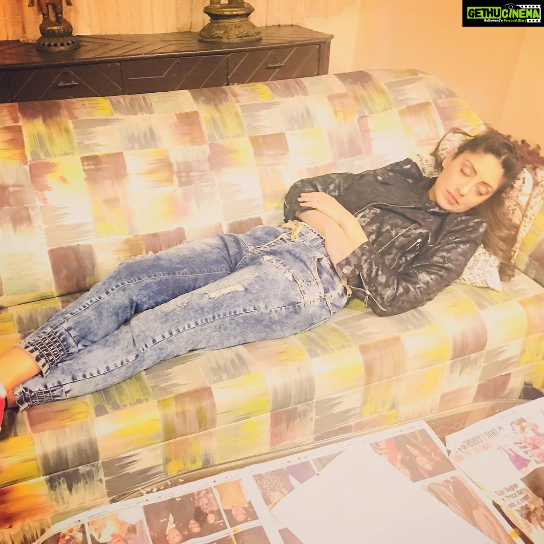 Gurleen Chopra Instagram - Sleeping in between shoot midnight shoot # telugu Movie Madh Island