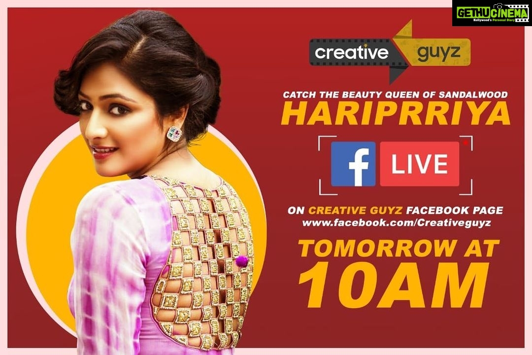 Hariprriya Instagram - Hey guys ππ»ββ Will be coming live on @creative_guyz FB page tomorrow at 10 AM! βΊ Letβs talk about #Soojidhara π which is releasing this May 10th π Keep your questions ready! π