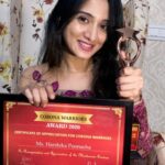 Harshika Poonacha Instagram - Came back to India with a Beautiful Surprise ❤️❤️❤️ I’m Deeply humbled and privileged to be receiving the prestigious Corona Warriors Award 2020 . This award was dedicated mainly to doctors and Police department who worked day and night to save innocent people’s lives during the pandemic. I’m touched and honoured that the dignitaries chose me to be a part of this delegated list . I worked without any expectations, But when our little work is recognised , it does feel good . Thankyou for the love and I shall promise to keep the good work coming 🙏🙏🙏 Let’s stay with each other and stand up for each other 😇 Jai Hind Bangalore, India