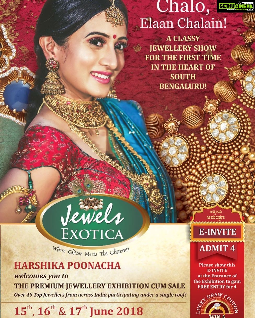 Harshika Poonacha Instagram - Chalo,Elaan Chalain❤️❤️❤️ Show this pass at the entrance and 4 of you will get a free entry🤗🤗🤗 Enjoy shopping 🦋 #jewelsexotica