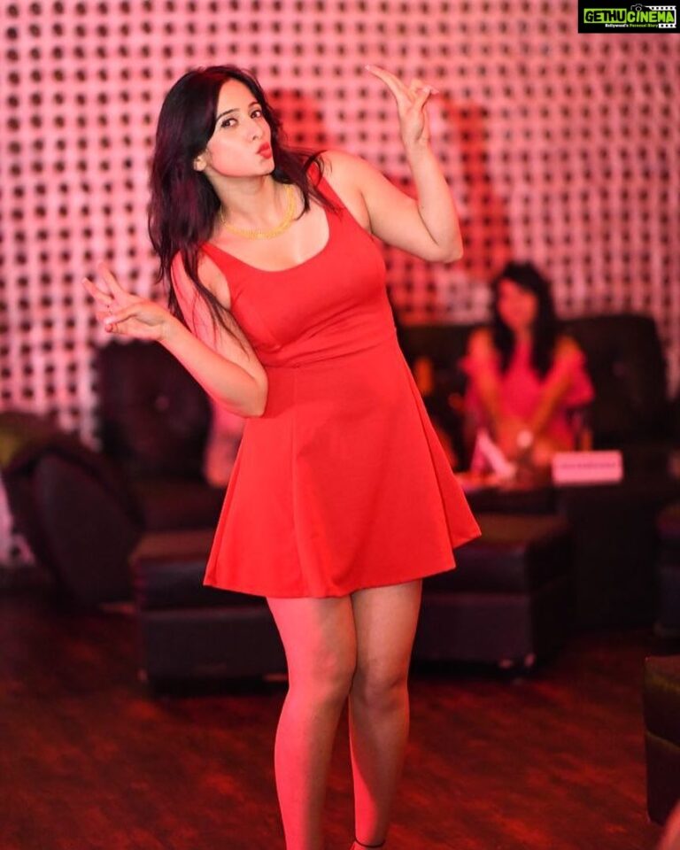Harshika Poonacha Instagram - One more candid pic from my birthday party ❤️❤️❤️ I can’t believe I was dancing with my heels 🙈