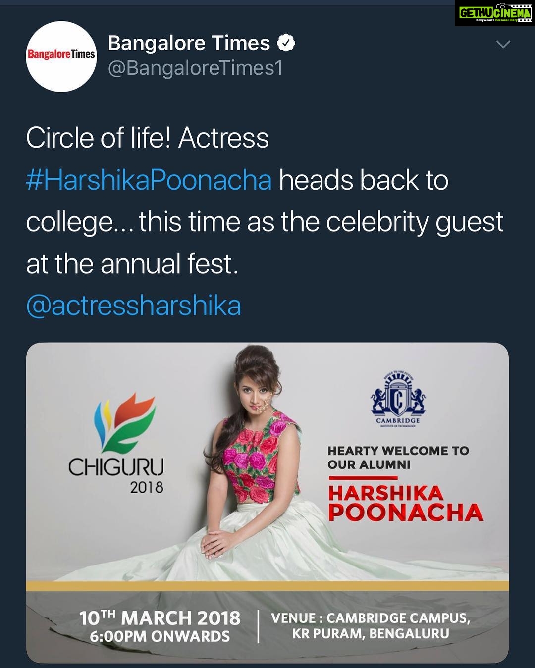 Harshika Poonacha Instagram - ❤️❤️❤️ Thnq @bangalore_times @citech.bangalore