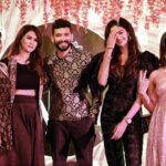 Harshika Poonacha Instagram - Gold and Glitter princess in a @nadira_couture creation with these cuties @sharmielamandre @diganthmanchale @shubra.aiyappa @sanjjanaagalrani @deepika__das @anu_1356 @007appi @spoorthi_vishwas @shalnigowda_official 🌟✨ At the @the.nailartistry launch ♥️ Thankyou @_yellowz_media_ @deninmd @imozio_wedding_planner for the lovely pics 😍