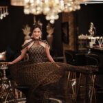 Harshika Poonacha Instagram - Ufff ♥️ Why do I love to swirl somuch 🥰 Gold and Glitter princess in a @nadira_couture creation 🌟✨ At the @the.nailartistry launch ♥️ Thankyou @_yellowz_media_ @deninmd @imozio_wedding_planner for the lovely pics 😍