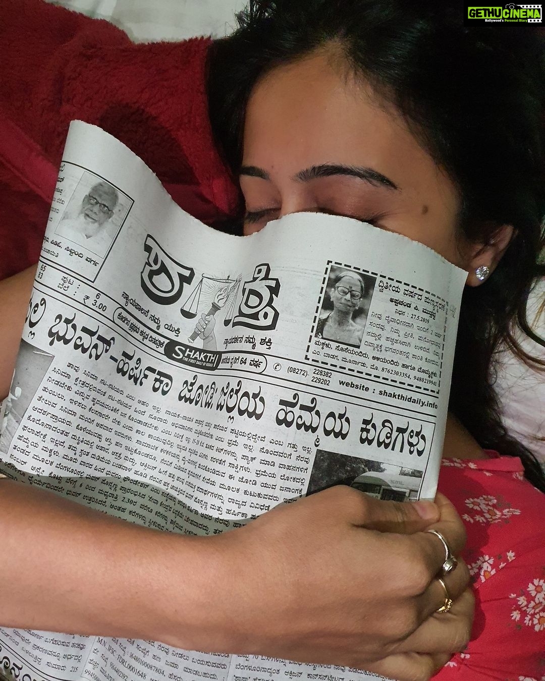 Harshika Poonacha Instagram - I'm sleeping hugging my favourite Shakthi newspaper today which has applauded our work .This has inspired us to work harder and help many more people who are in need. Thankyou somuch Shakthi 🙏🙏🙏