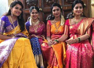 Himaja Instagram - ♦️Subhodayam friends.. I Couldn’t find a better picture than this to say it 🤗 @realactress_sneha @madhumithasivabalaji @praveena.kadiyala #vinayavidheyarama #simhachalam #saree #treditional #southindia #culture #tollywood