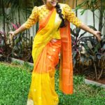 Himaja Instagram – Perfect Saree = Mood Maker😍
@srimaghuvaboutique 
#yellow #orange #sareelover #sareecollection