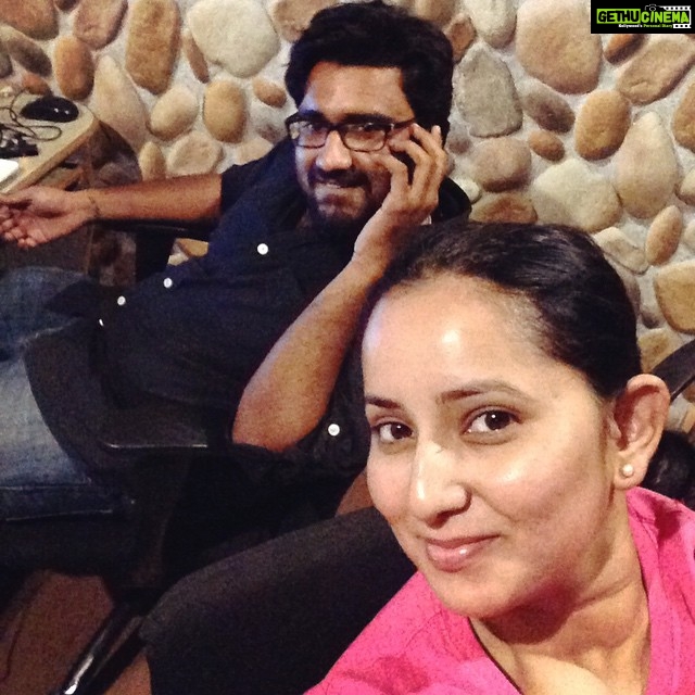 Ishika Singh Instagram - With aditya ....in dubbing studio ...