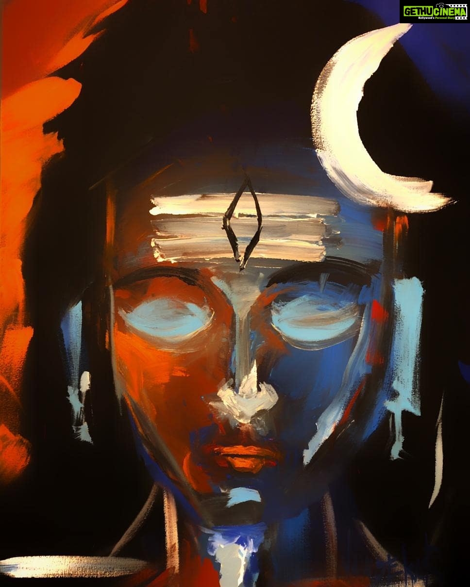 Jackie Shroff Instagram - Blessed to have received this painting from @ketanjawdekar who painted it blindfolded. #Shiva #HarHarMahadev