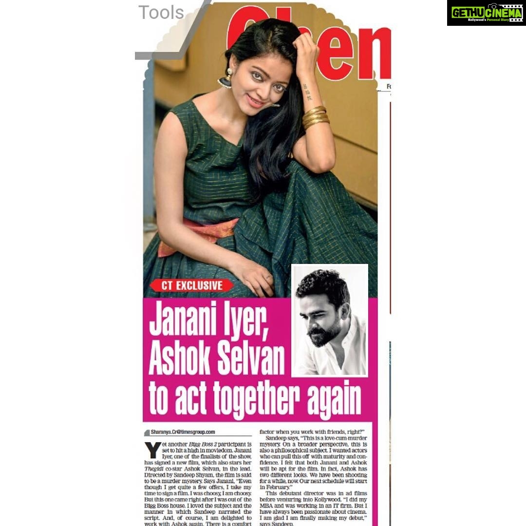 Janani Iyer Instagram - Super happy to be re-uniting with my fab co-star @ashokselvan after thegidi! 😊🙌 @chennaitimestoi