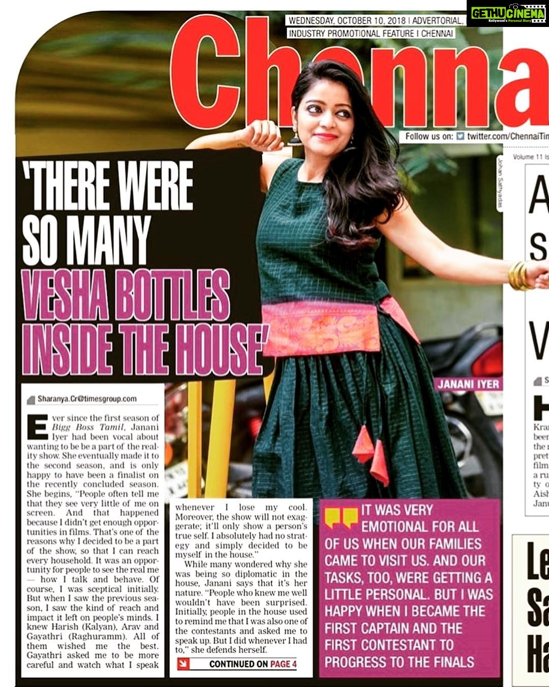 Janani Iyer Instagram - Thank you @chennaitimestoi :) Wardrobe - @tamarachennai